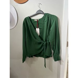 Standards and Practices Women's Green Tie Long Sleeve Elise Blouse Plus Size 1X